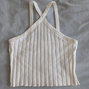 Zara Cream Ribbed Sleeveless Crop Tank Top